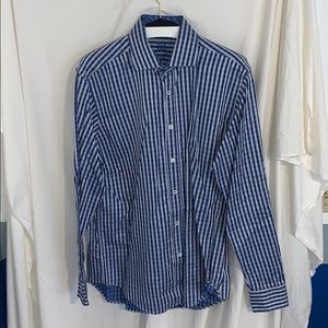 Blue Striped Bugatchi Long Sleeve Button Down SZ L